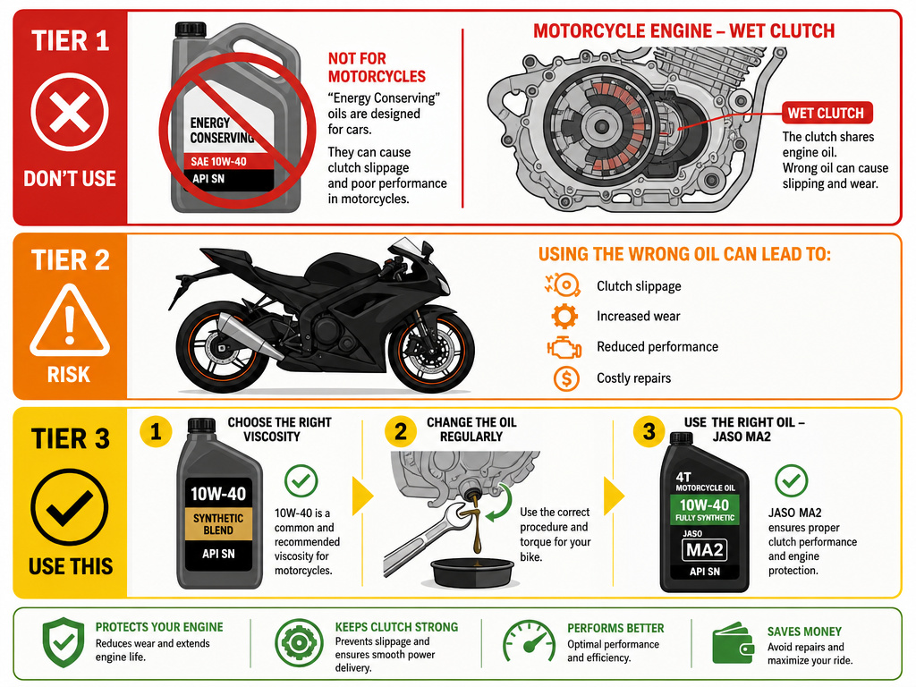 Risk tier breakdown for using car oil in a motorcycle wet clutch engine