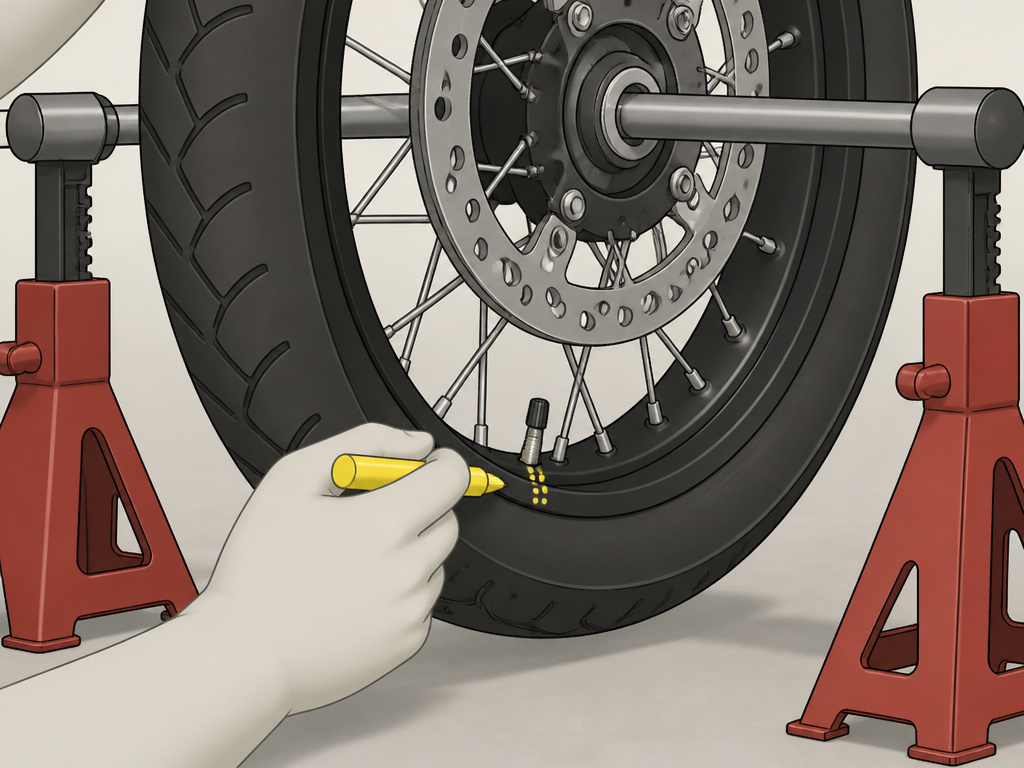 DIY motorcycle wheel balancing to find the heavy spot without a balancer stand.