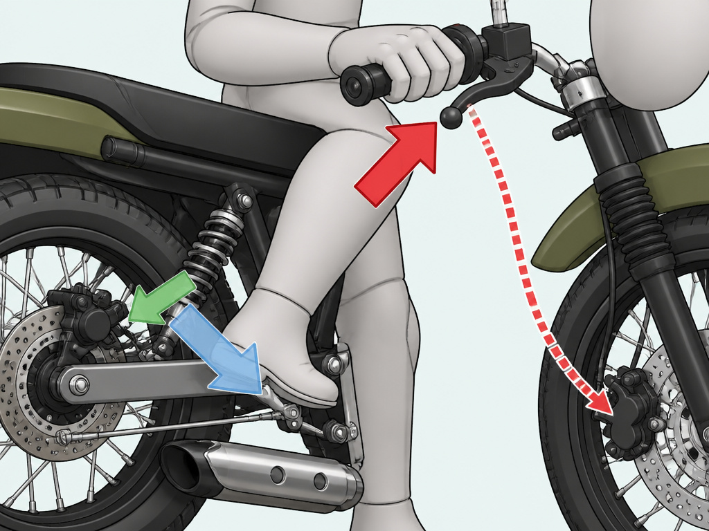 Diagram comparing independent motorcycle front and rear brake controls