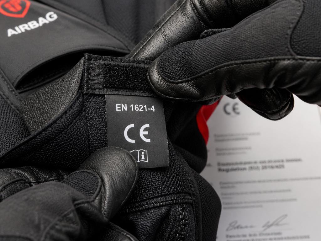 EN 1621-4 motorcycle airbag vest label CE marking compliance