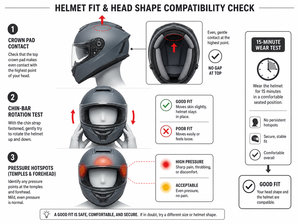 professional motorcycle helmet fit test head shapes explained