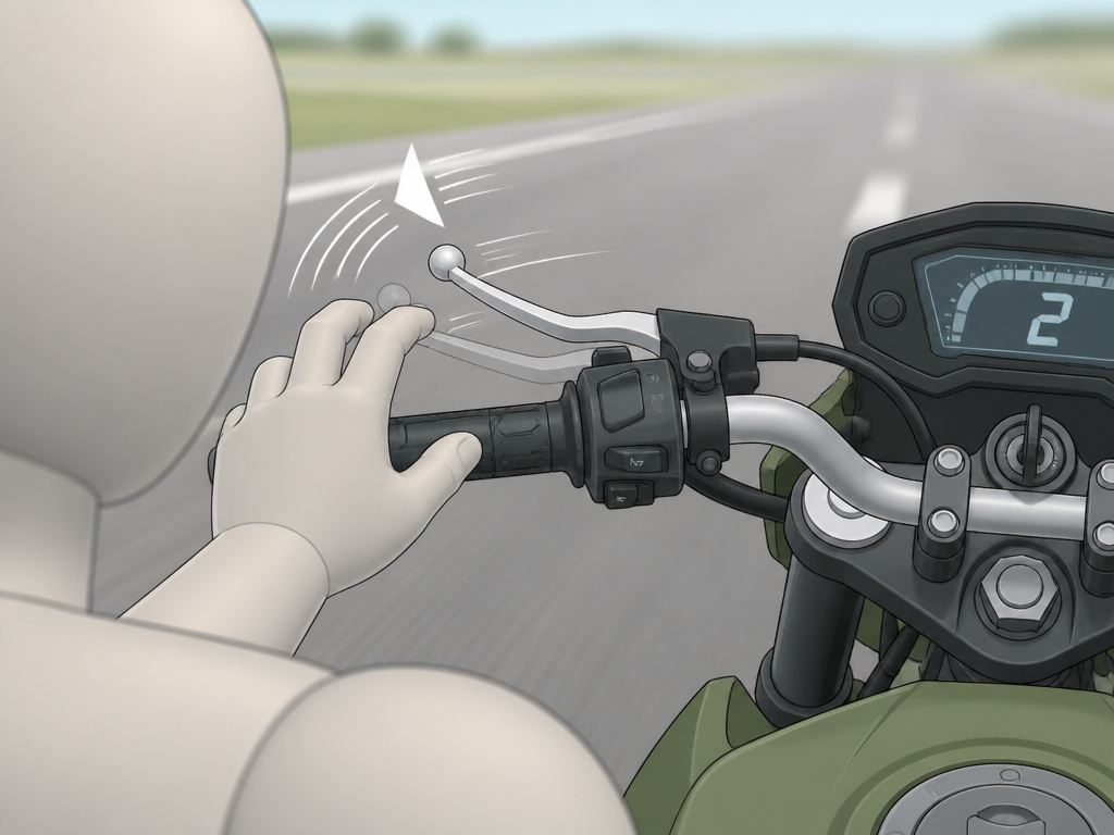 Rider bump starting a motorcycle by releasing the clutch lever in second gear.