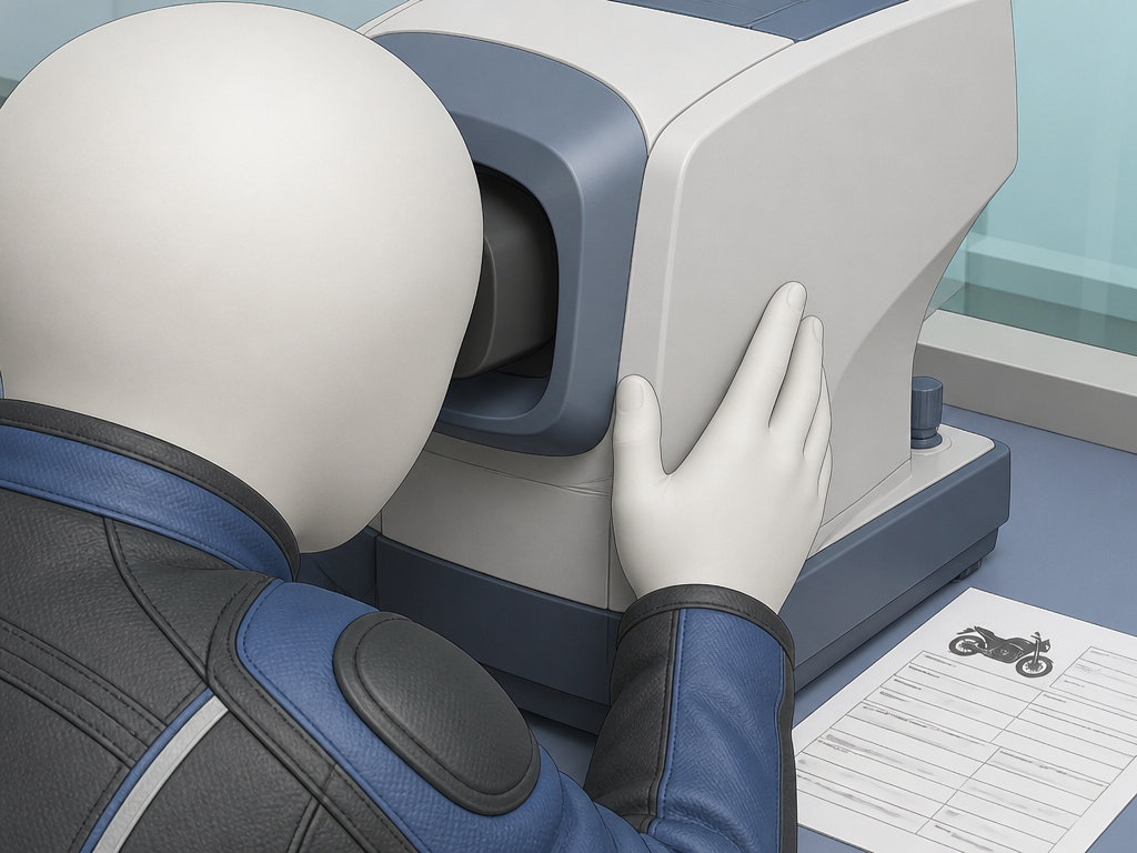 Person taking a vision test during the motorcycle license application process