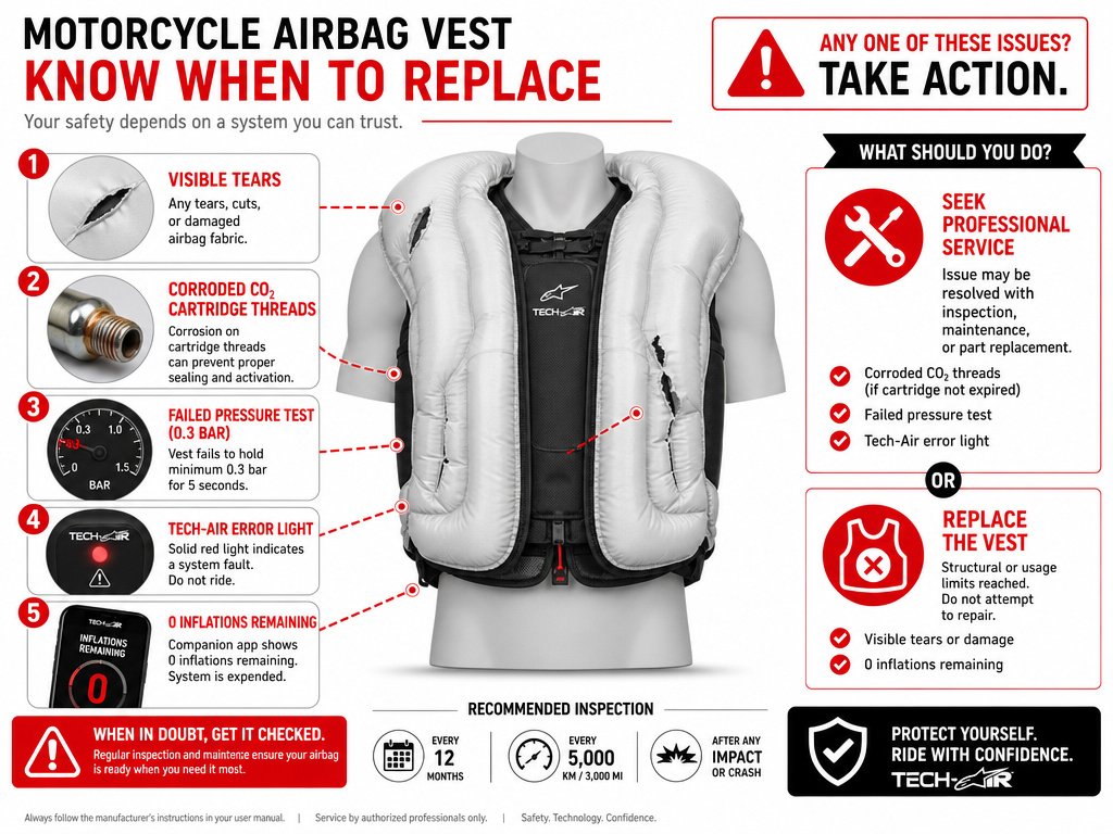 motorcycle airbag vest reset deployment professional service replacement signs